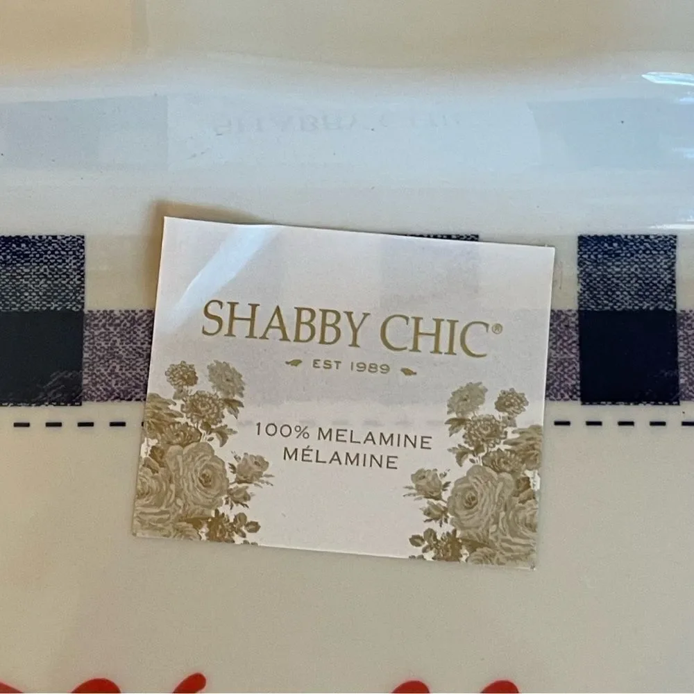Shabby Chic Fluted Edge Gingham Border Hello Fall Melamine Serving Tray NWT